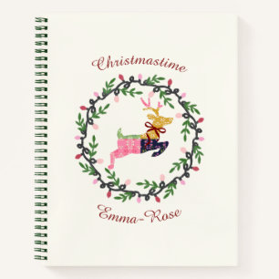Frohe Weihnachten Hirsch mit Kranz Anpassen Notizblock