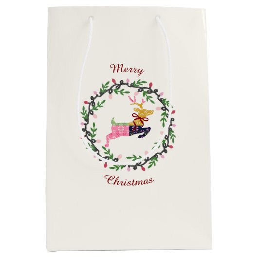 Frohe Weihnachten Hirsch Mittelgroße Geschenktüte (Vorderseite)