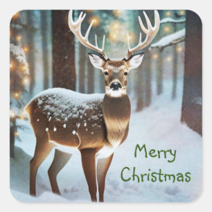 Frohe Weihnachten Hirsch Quadratischer Aufkleber