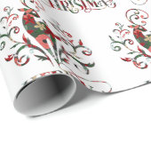 Frohe Weihnachten Hirsch Red Green Floral Moderne Geschenkpapier (Rolleneckpunkt)