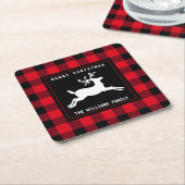 Frohe Weihnachten Hirsch Schwarz-weiß Buffalo Karo Rechteckiger Pappuntersetzer (angewinkelt)