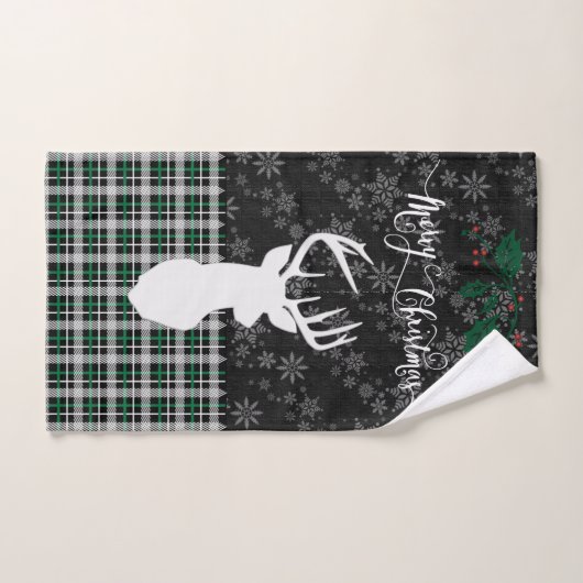 Frohe Weihnachten Hirsch und Schneeflocken - Grün Badhandtuch Set (Handtuch)