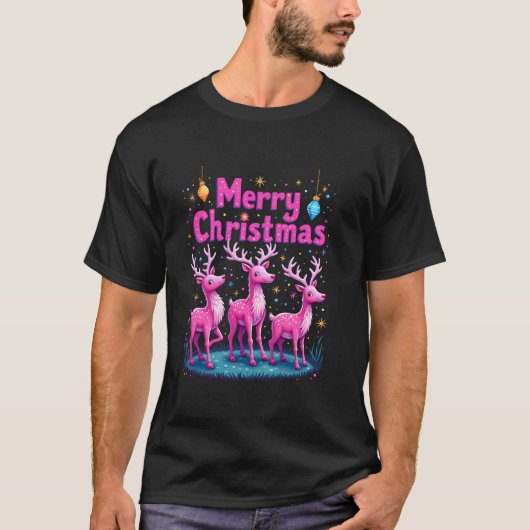 Frohe Weihnachten Hirsch Weihnachtsmannmütze Claus T-Shirt (Vorderseite)