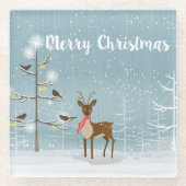 Frohe Weihnachten- Hirsche im verschneiten Wald Glasuntersetzer (Vorderseite)