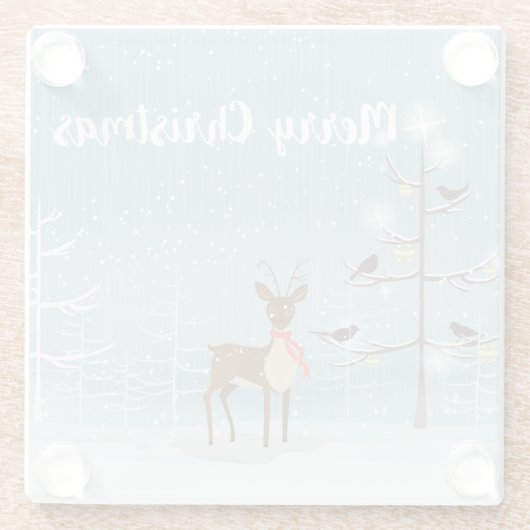 Frohe Weihnachten- Hirsche im verschneiten Wald Glasuntersetzer (Rückseite)