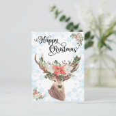 Frohe Weihnachten Hirsche Wasserfarbenwald Postkarte (Stehend Vorderseite)