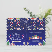 Frohe Weihnachten, HO!HO!HO! Custom Blue Einladung (Stehend Vorderseite)