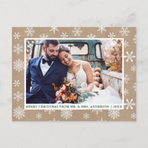 Frohe Weihnachten Hochzeit Foto Snowflakes Kraft Postkarte