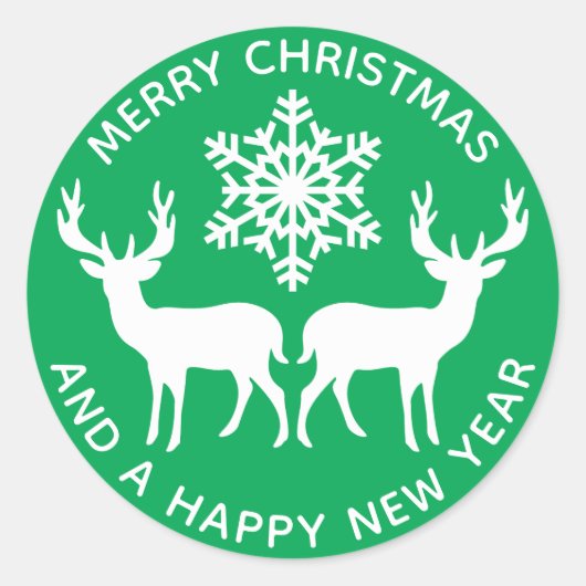 Frohe Weihnachten | Holiday Snowflake Rentier Runder Aufkleber (Vorderseite)