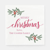 Frohe Weihnachten- Holly-Beeren, Fichte Serviette (Vorderseite)