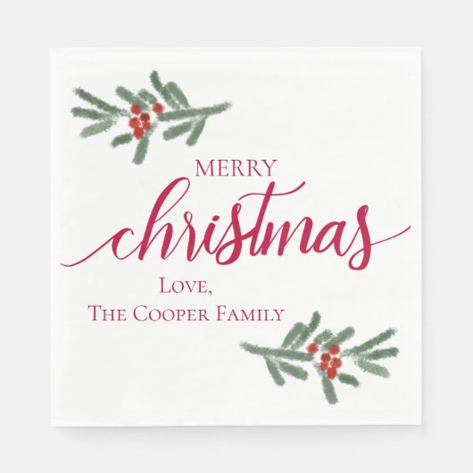 Frohe Weihnachten- Holly-Beeren, Fichte Serviette (Vorderseite)