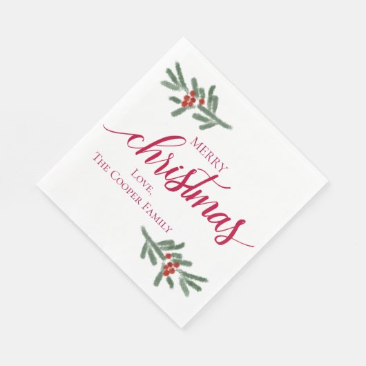 Frohe Weihnachten- Holly-Beeren, Fichte Serviette (Ecke)