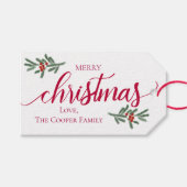 Frohe Weihnachten- Holly-Beeren, Fichtengiftmarken Geschenkanhänger (Vorderseite (Horizontal))