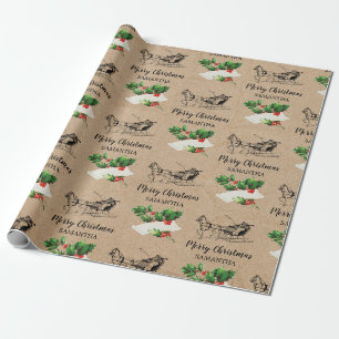 Frohe Weihnachten Holly-Beeren Winter Kraft Braun  Geschenkpapier
