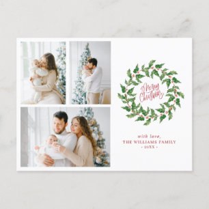 Frohe Weihnachten   Holly Berries   3 Fotos Urlaub Postkarte