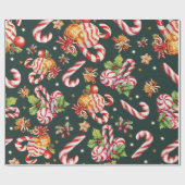 Frohe Weihnachten Holly Berries Candy Cane Red Bow Geschenkpapier (Flach)
