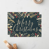 Frohe Weihnachten Holly & Berries Mitteilungskarte (Vorderseite/Rückseite Beispiel)