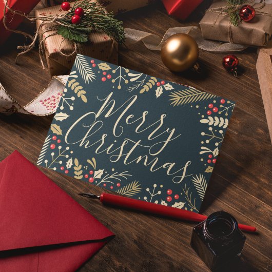 Frohe Weihnachten Holly & Berries Mitteilungskarte