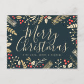 Frohe Weihnachten Holly & Berries Postkarte (Vorderseite)