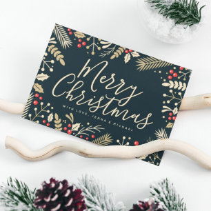 Frohe Weihnachten Holly & Berries Postkarte
