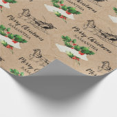 Frohe Weihnachten Holly Berries Winter Kraft Brown Geschenkpapier (Ecke)