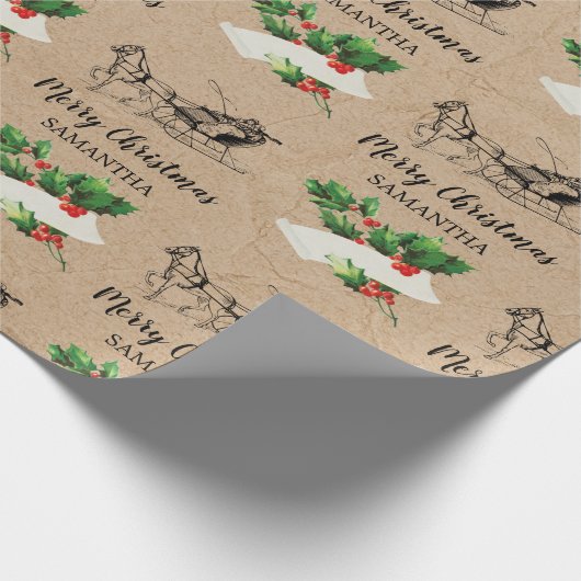 Frohe Weihnachten Holly Berries Winter Kraft Brown Geschenkpapier (Ecke)