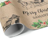 Frohe Weihnachten Holly Berries Winter Kraft Brown Geschenkpapier (Rolleneckpunkt)