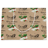 Frohe Weihnachten Holly Berries Winter Kraft Brown Große Geschenktüte (Vorderseite)