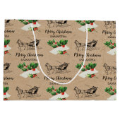Frohe Weihnachten Holly Berries Winter Kraft Brown Große Geschenktüte (Rückseite)