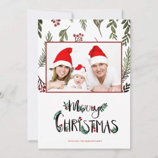 Frohe Weihnachten, Holly Berry Branches Foto (Vorderseite)