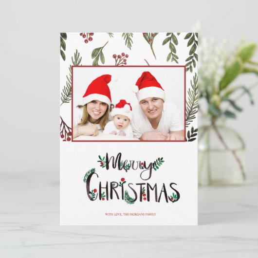 Frohe Weihnachten, Holly Berry Branches Foto (Stehend Vorderseite)