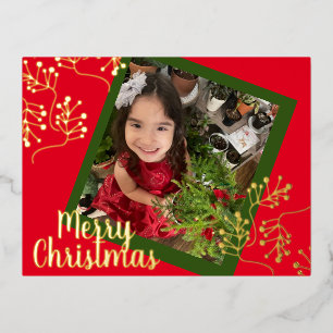 Frohe Weihnachten Holly Berry Gold gepresst Folien Feiertagspostkarte