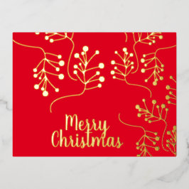Frohe Weihnachten Holly Berry Gold Pressed Red Folien Feiertagspostkarte