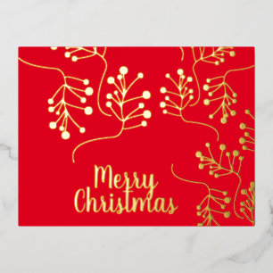 Frohe Weihnachten Holly Berry Gold Pressed Red Folien Feiertagspostkarte