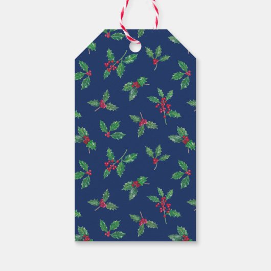 Frohe Weihnachten Holly Blue Green Geschenkmarke Geschenkanhänger (Rückseite)
