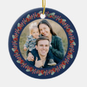 Frohe Weihnachten Holly Botanisches Foto Keramik Ornament (Vorne)