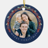 Frohe Weihnachten Holly Botanisches Foto Keramik Ornament (Vorne)