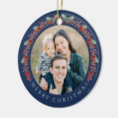 Frohe Weihnachten Holly Botanisches Foto Keramik Ornament (Links)