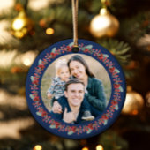 Frohe Weihnachten Holly Botanisches Foto Keramik Ornament