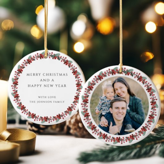 Frohe Weihnachten Holly Botanisches Foto Keramik Ornament
