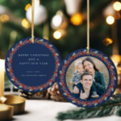 Frohe Weihnachten Holly Botanisches Foto Keramik Ornament