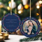 Frohe Weihnachten Holly Botanisches Foto Keramik Ornament