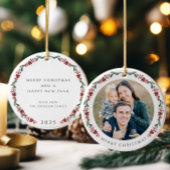 Frohe Weihnachten Holly Botanisches Foto Keramik Ornament
