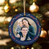 Frohe Weihnachten Holly Botanisches Foto Keramik Ornament