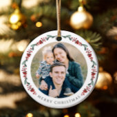 Frohe Weihnachten Holly Botanisches Foto Keramik Ornament