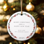 Frohe Weihnachten Holly Botanisches Foto Keramik Ornament