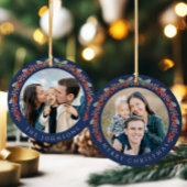 Frohe Weihnachten Holly Botanisches Foto Keramik Ornament