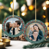 Frohe Weihnachten Holly Botanisches Foto Keramik Ornament