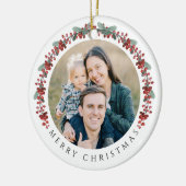 Frohe Weihnachten Holly Botanisches Foto Keramik Ornament (Links)
