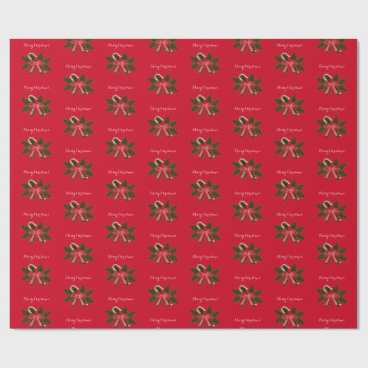 Frohe Weihnachten Holly Candy Cane Wrapping Paper Geschenkpapier (Flach)